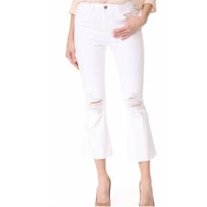 L'Agence Sophia High Rise Cropped Flare Jean Blanc Destruct Distressed White 26